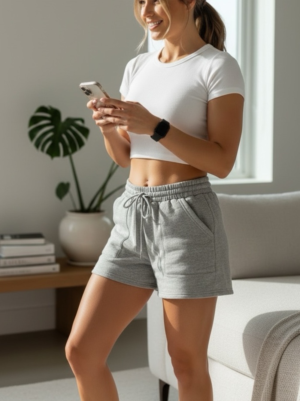 👛 (ANY 2/$20) Similar to MONDETTA Quality Grey Shorts Adjust Waist Big Pockets